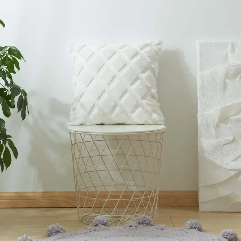 Plush White Cushion Cover Set by Axyaa - Diamond Home Decor - 30x50cm & 45x45cm