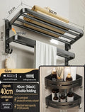 Axyaa Black Aluminum Towel Rack Holder 40-60CM Folding with Hook