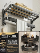 Axyaa Black Aluminum Towel Rack Holder 40-60CM Folding with Hook
