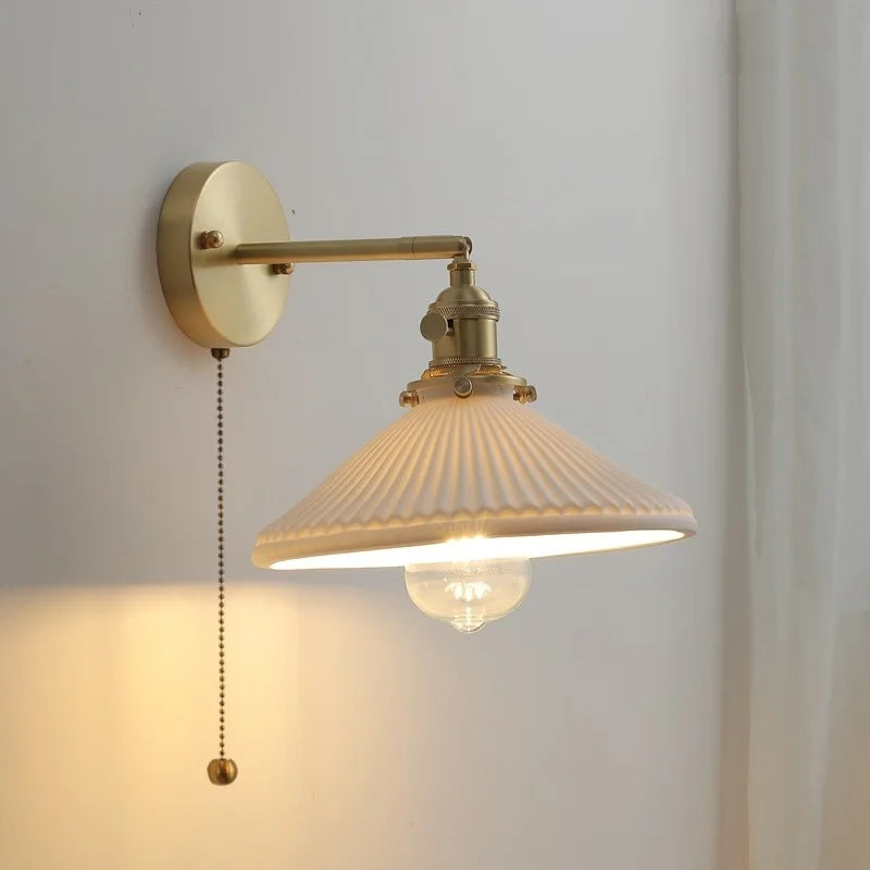 Nordic Modern LED Wall Light Axyaa Ceramic Bedside Lamp Pull Chain Switch