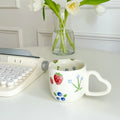 Axyaa Floral Hearts Ceramic Coffee Mug - 350ml Irregular Hand-Painted Tea Cup
