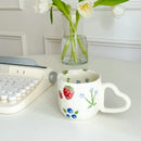 Axyaa Floral Hearts Ceramic Coffee Mug - 350ml Irregular Hand-Painted Tea Cup
