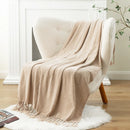 Axyaa Chenille Knit Throw Blanket with Fringe Tassels