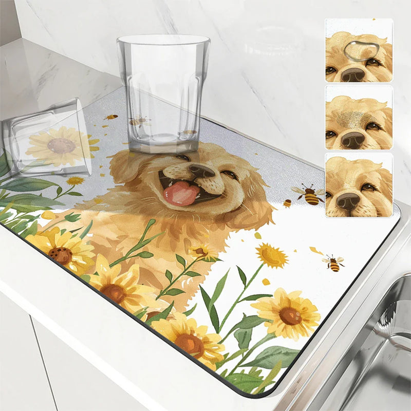 Axyaa Absorbent Drying Mat, Large Anti-Slip Kitchen Bathroom Drain Pad