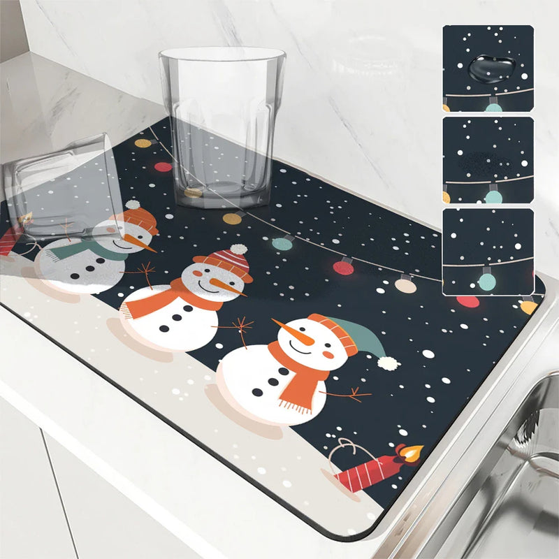 Christmas Snowmen Snowflakes Drying Mat for Kitchen Table Decoration - Axyaa