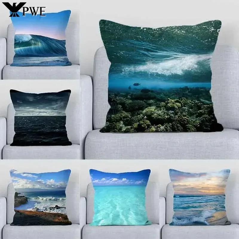 Axyaa Beach Ocean Print Decorative Pillowcase - Casual Home Decor Cushion Cover