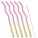 Axyaa Stainless Steel Wavy & Straight Drinking Straws Set for Cocktails & Bubble Tea