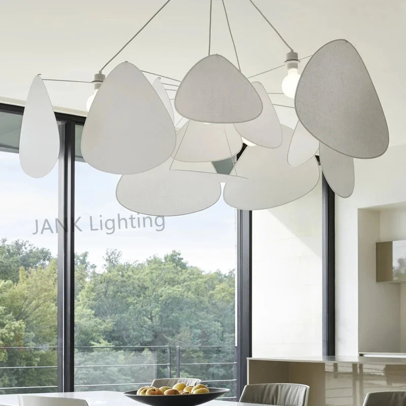 Axyaa White Fabric Screen Chandelier: Elegant Leaf Grid Suspension Lighting