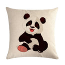 Axyaa Cartoon Panda Print Linen Pillowcase 45x45cm Square Home Sofa Decoration Cover