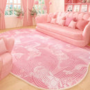 Axyaa Irregular Pink Fluffy Rug Flowers Printed High End Soft Floor Mat