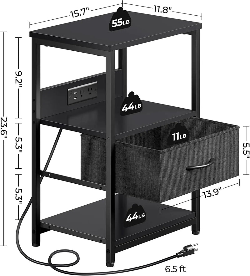 Axyaa LED Nightstand with Charging Station - Stylish and Functional Bedside Storage