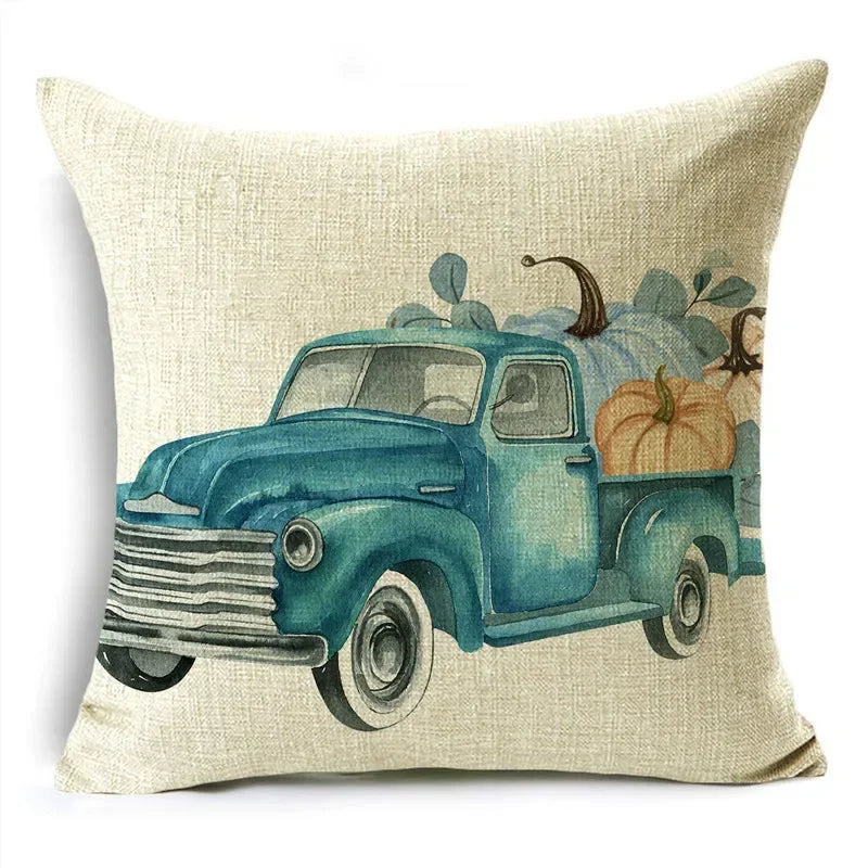 Big Blue Pumpkin Bike White Pillowcase Set for Home Decor - Axyaa