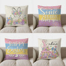 Easter Bunny Pillow Cover with Flowers and Eggs - Axyaa