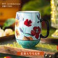 Axyaa Painted Camellia Flower Ceramic Coffee Mug Large Capacity Exquisite Breakfast Tea Cup