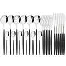 Axyaa Stainless Steel Cutlery Set - Black Silver Dinnerware Flatware Tableware Kit