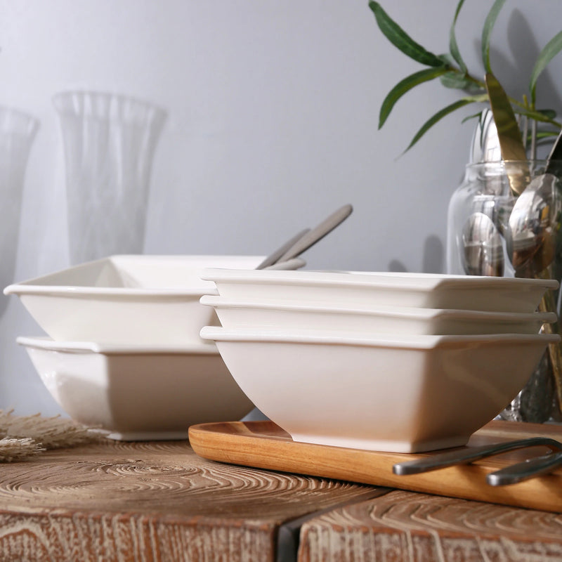 Axya™ Ivory White Porcelain Cereal Soup Salad Bowls Set - 6-Piece 5.75" Cream White