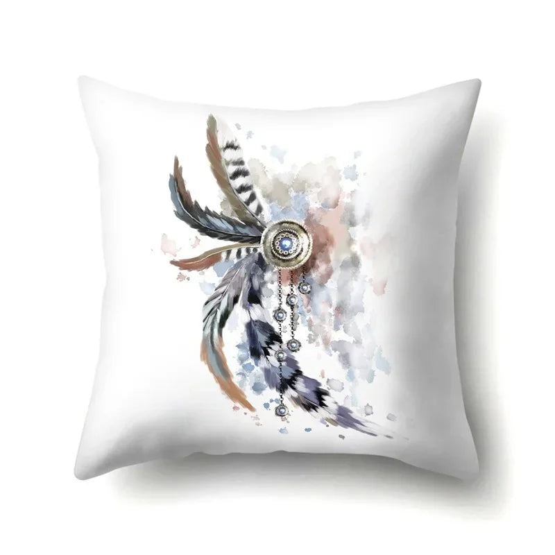 Axyaa Boho Indian Feather Dreamcatcher Pillow Cushion Cover for Home Decor