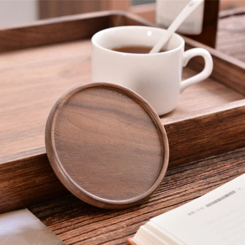 Axyaa Walnut Wooden Coaster Set - Heat Resistant Cup Mats for Kitchen Décor