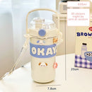 Axyaa Kawaii Thermal Straw Water Bottle - Stainless Steel, Keep Drinks Hot/Cold, Cute Design & Durable
