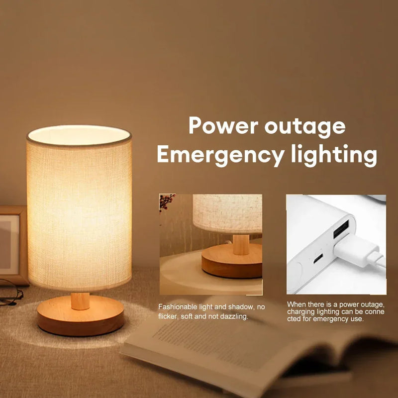 Axyaa Solid Wood LED Table Lamp for Bedroom Decor and Eye Protection