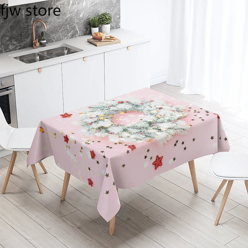 Axyaa Christmas Wreath Tree Tablecloth for Wedding Party Home Decoration