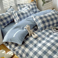 Axyaa Blue & White Grid 4-Piece Bed Sheet Set, Thickened Material
