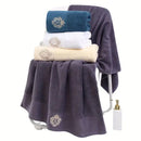Axyaa Blue White Embroidered Cotton Oversized Bath Towel Set