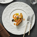 Axyaa Rock Texture Dinner Plate Set: Irregular Shape, Solid Color Ceramic Tableware