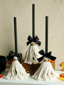 Axyaa Halloween Witch Broom Decor Set - Gothic Tabletop Ornaments & Handmade Craft
