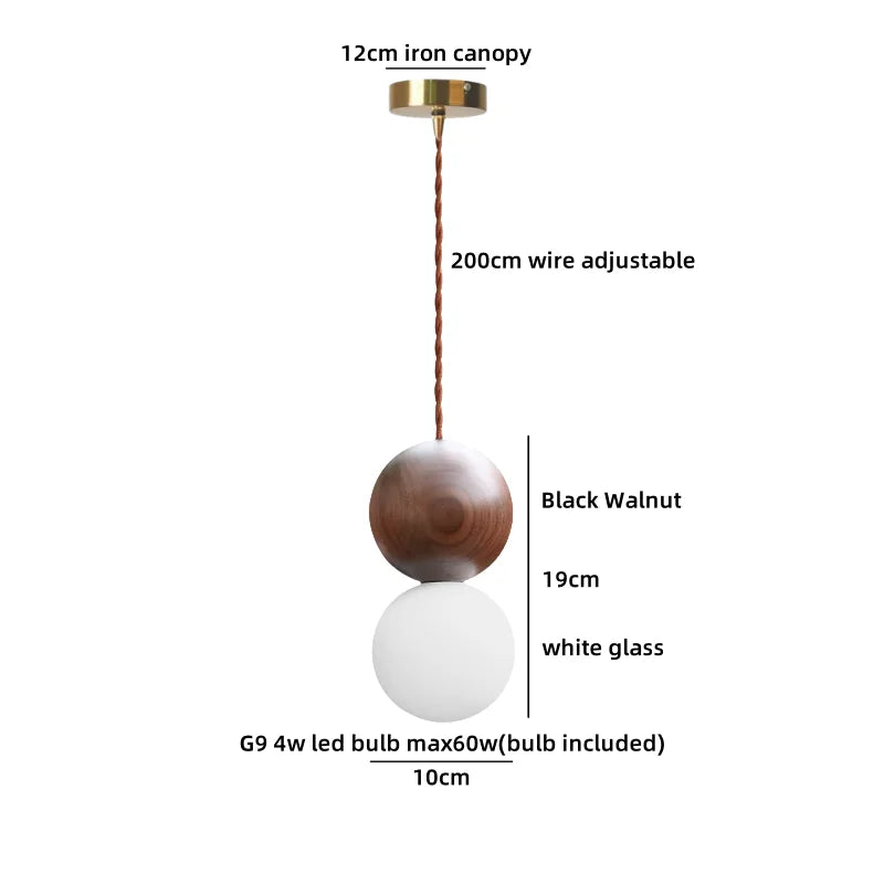 Axyaa Wood Glass LED Pendant Light Headboard Chandelier Black Walnut