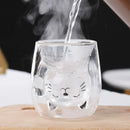 Axyaa Cat Glass Coffee Mug: Double-Walled Milk Cup, Adorable Gift for Breakfast, Juice.