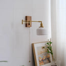 Axyaa Walnut Canopy Copper LED Wall Lamp with Rotating Ceramic Lampshade