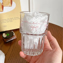 Axyaa Pink Bow Glass Cup Set - 2 Cups 260ml/380ml Iced Coffee Milk Juice Tumbler