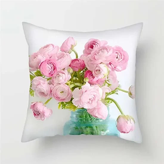 Axyaa Pink Floral Polyester Throw Pillow Cover 45X45cm