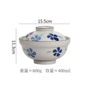 Axyaa Floral Ceramic Bowl with Lid - Vintage Large Soup & Ramen Bowl