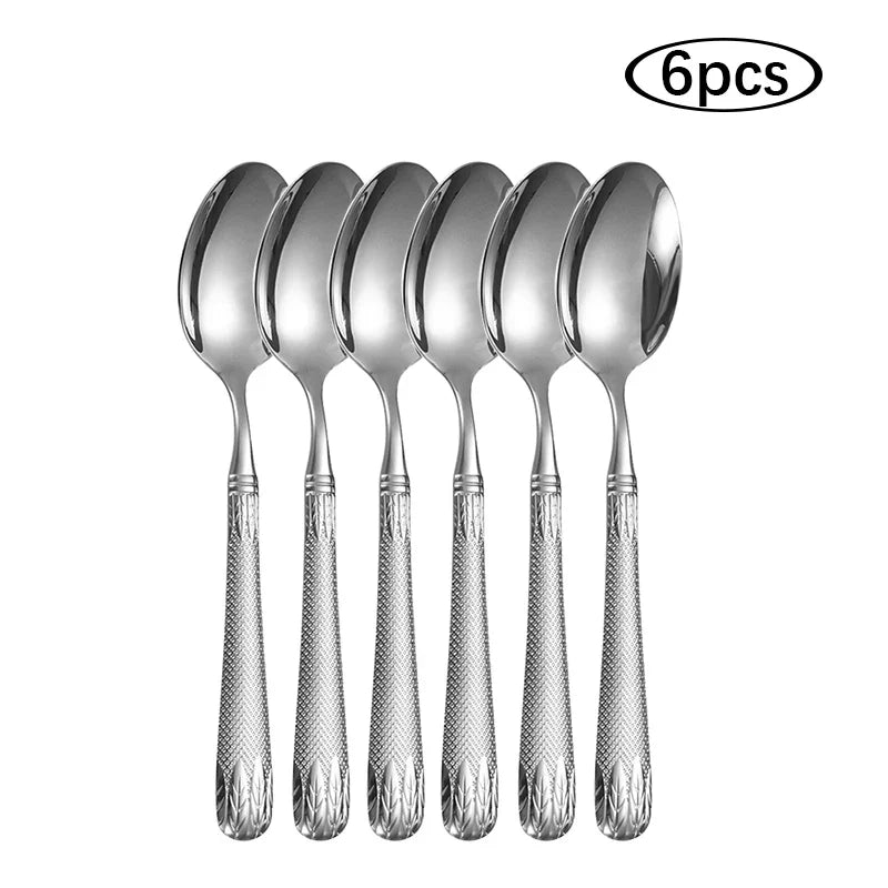 Axyaa Stainless Steel Western Tableware Set with 6Pcs Steak Knife, Fork, Spoon