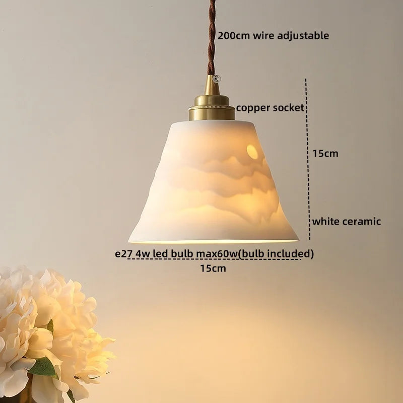 Axyaa White Ceramic LED Pendant Light Fixture with Copper Nordic Design