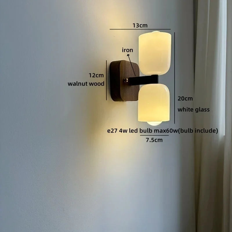 Axyaa Walnut Wood Glass Wall Lamp - Spherical Indoor Light for Living Room, Bathroom & Stairs