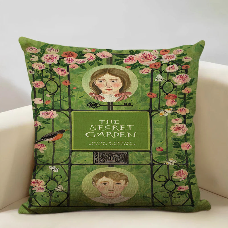 Axyaa Beauty Girl Cat Print Linen Pillowcase Portrait Cartoon Home Decor Cover