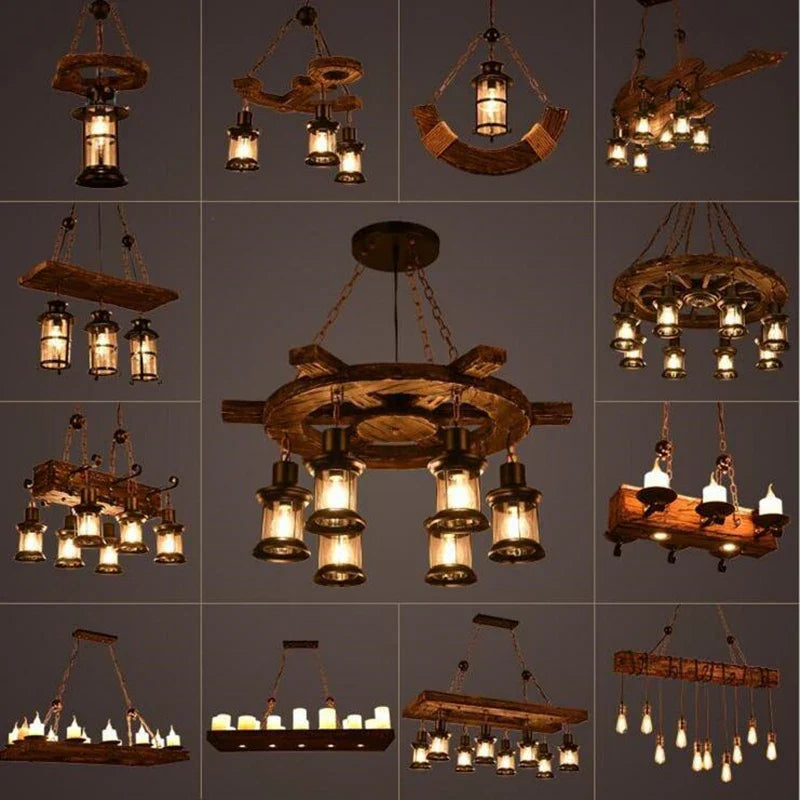 Axyaa Retro Wood Industrial Chandelier Pendant Lights