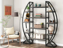 Axyaa 5 Tier Oval Bookshelf, Industrial Triple Wide Etagere for Living Room