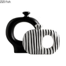 Zebra Stripes Ceramic Vase with Artificial Flowers - Axyaa Modern Floral Room Decor
