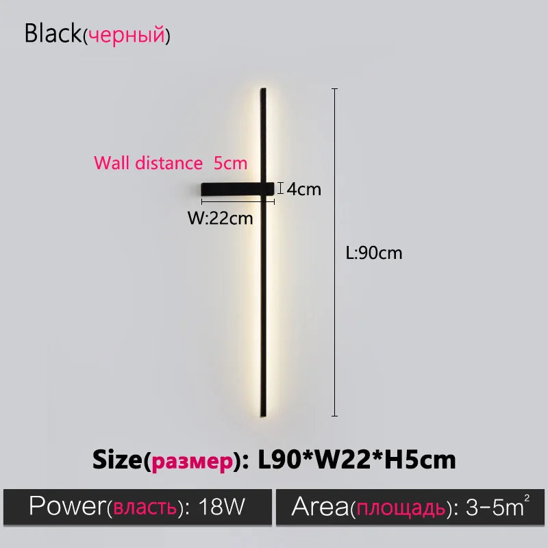Axyaa Black Long Strip Wall Lamp - Modern Minimalist Bedroom & Living Room Light
