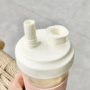 Axyaa Large Capacity Drinkware Set - Straw Plastic Cups with Leather Case & Lid
