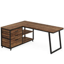 Axyaa Industrial L-Shaped Computer Desk with Drawers and Shelves