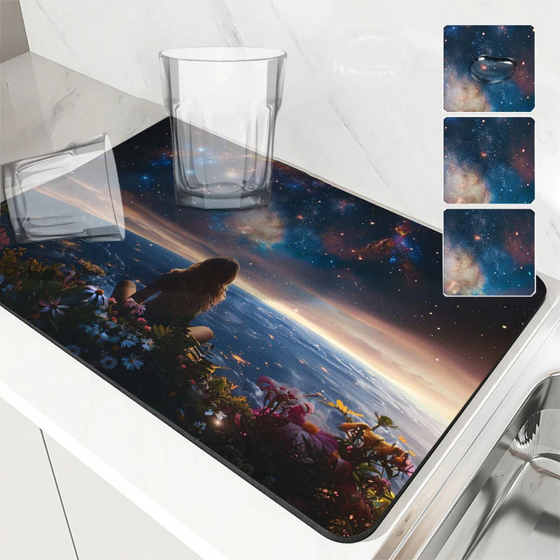 Axyaa Flower Plant Absorbent Drying Mat for Table Cup Drying Mats
