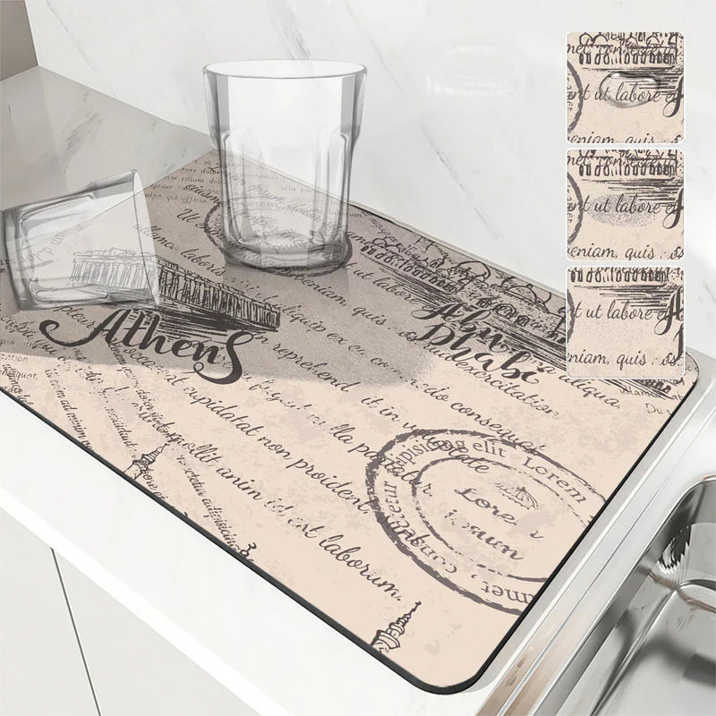 Axyaa Nautical Retro Coffee Mat - Absorbent Rubber Backed Drying Mat