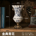 Axyaa Retro Ice Crack Ceramic Vase, European Double-Ear High-Footed Home Decor