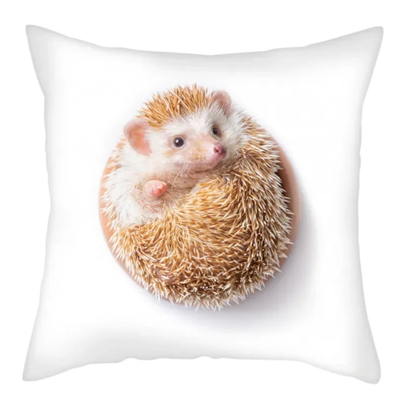 Hedgehog Print Pillow Cover for Home Sofa Decor 45X45cm - Axyaa