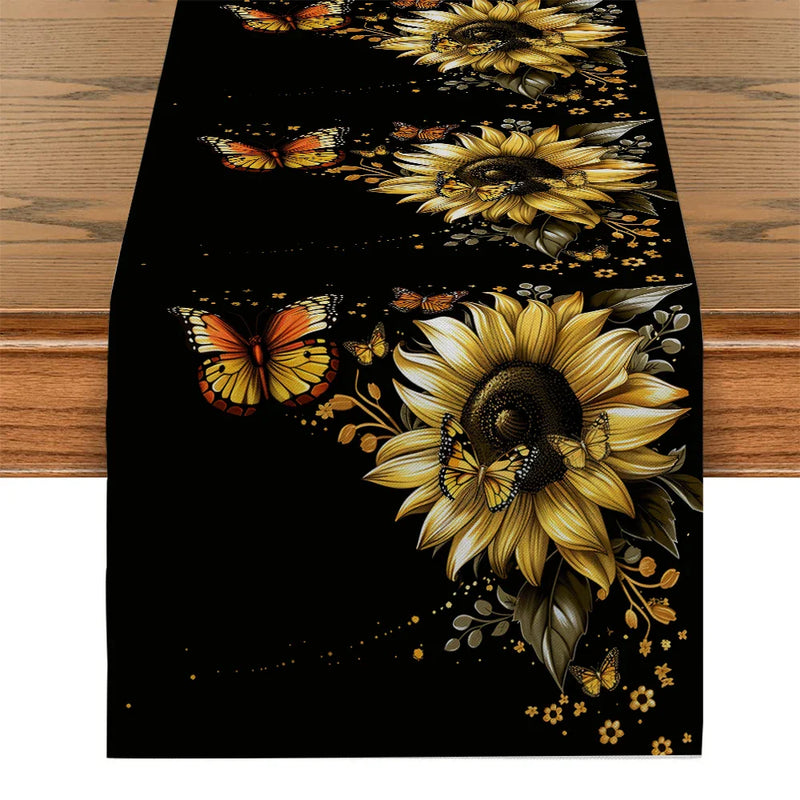 Axyaa Sunflower Silhouette Table Runner: Rustic Wedding Party & Home Decor